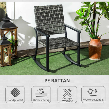 Rattan rocking chair, gray - patio & balcony sun lounger 62x75x95cm