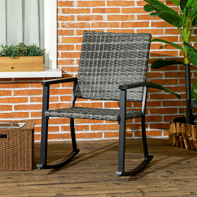 Rattan rocking chair, gray - patio & balcony sun lounger 62x75x95cm