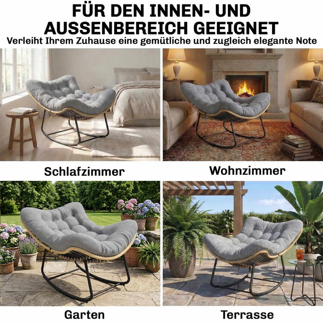 Rattan Rocking Chair with Cushion, Indoor/Outdoor, 120 kg Capacity