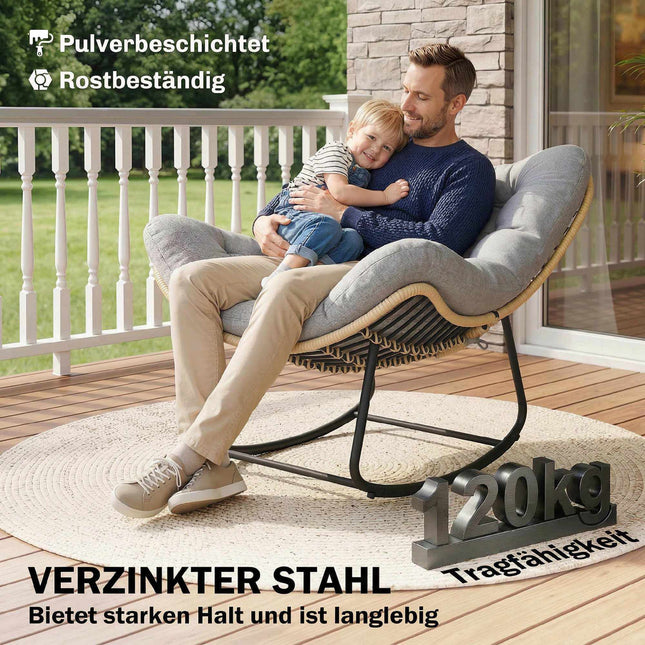 Rattan Rocking Chair with Cushion, Indoor/Outdoor, 120 kg Capacity