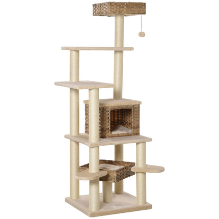 Multi-layered root-knot climbing tree with cave, beige/brown