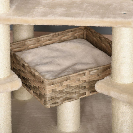 Multi-layered root-knot climbing tree with cave, beige/brown