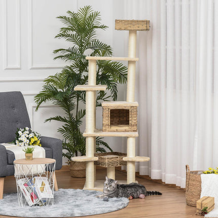Multi-layered root-knot climbing tree with cave, beige/brown