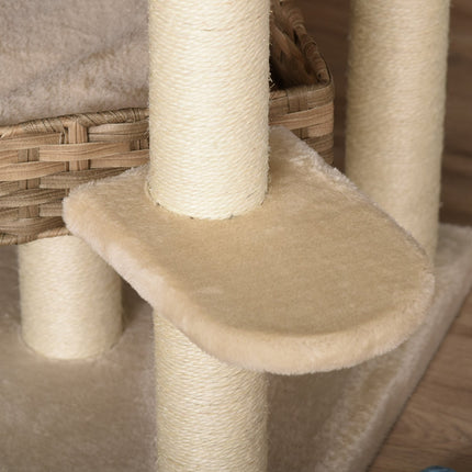 Multi-layered root-knot climbing tree with cave, beige/brown