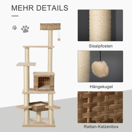 Multi-layered root-knot climbing tree with cave, beige/brown