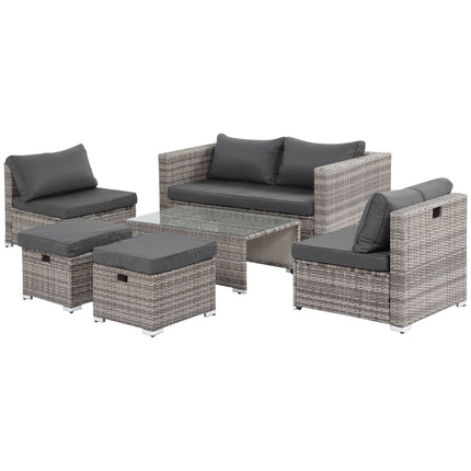 Garden furniture in rattan, 6 parts, metal frame, gray
