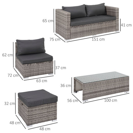 Garden furniture in rattan, 6 parts, metal frame, gray
