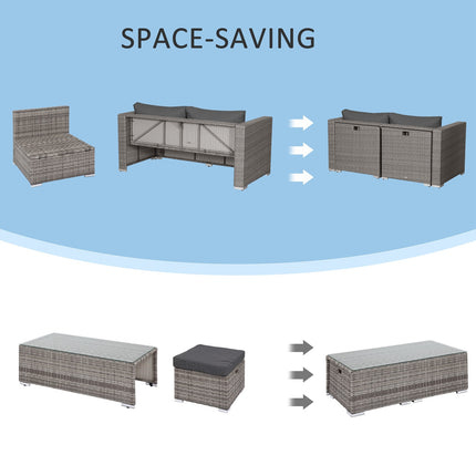 Garden furniture in rattan, 6 parts, metal frame, gray