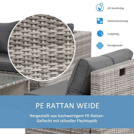 Garden furniture in rattan, 6 parts, metal frame, gray