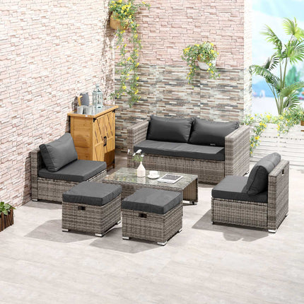 Garden furniture in rattan, 6 parts, metal frame, gray