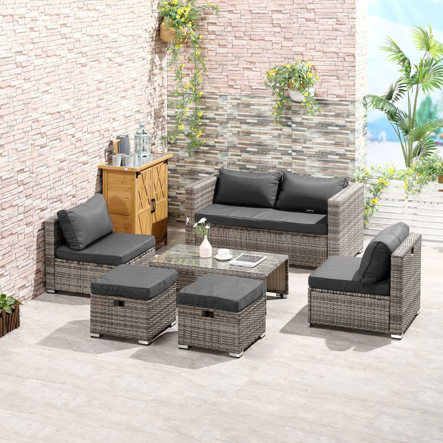 Garden furniture in rattan, 6 parts, metal frame, gray