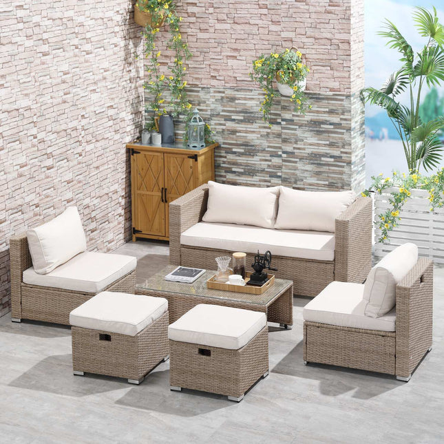 6-piece rattan garden seating set with coffee table