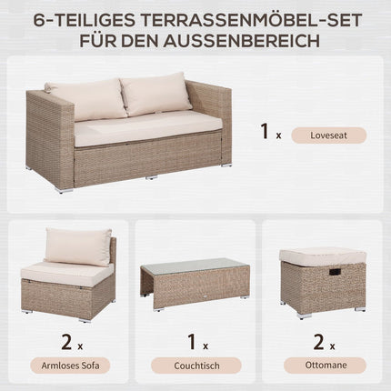 6-piece rattan garden seating set with coffee table