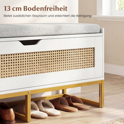 Rattan Shoe Bench with Padded Seat, 200kg Capacity, White