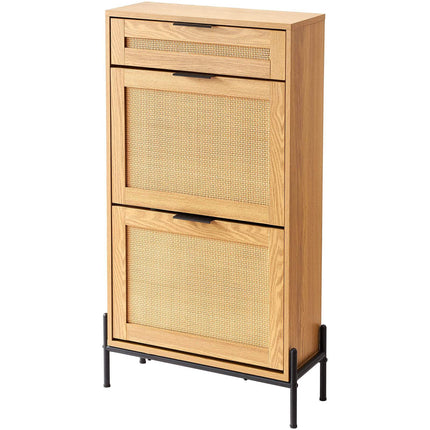 Rattan Shoe Cabinet, Narrow 2 Flip Drawers, Slide Drawer