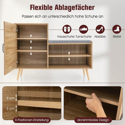 Rattan Shoe Cabinet with Bench 2-in-1 Shoe Changing Bench with 3 Adjustable Shelves 105 x 35 x 76 cm Natural