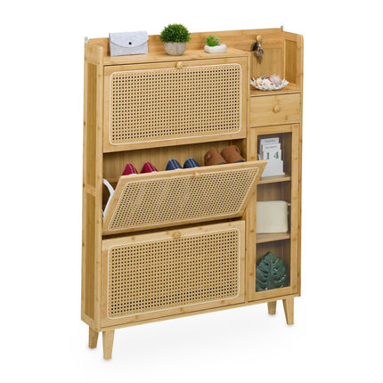 Rattan Shoe Cabinet with Storage, Space-Saving Design
