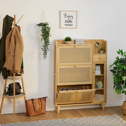 Rattan Shoe Cabinet with Storage, Space-Saving Design