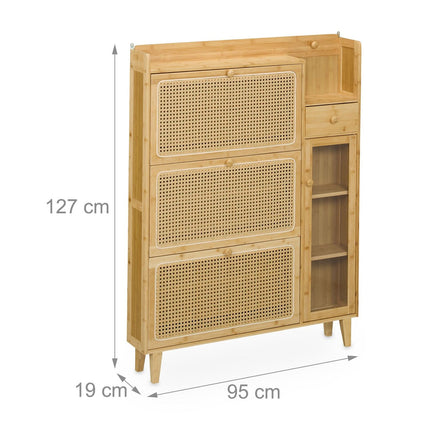 Rattan Shoe Cabinet with Storage, Space-Saving Design