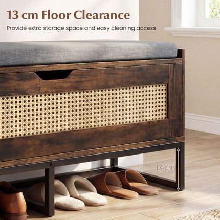 Rattan Shoe Storage Bench With Upholstered Seat, 100 cm