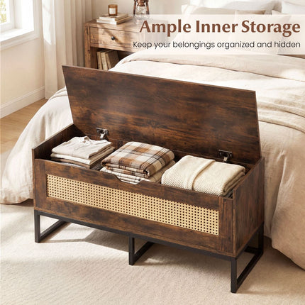 Rattan Shoe Storage Bench With Upholstered Seat, 100 cm
