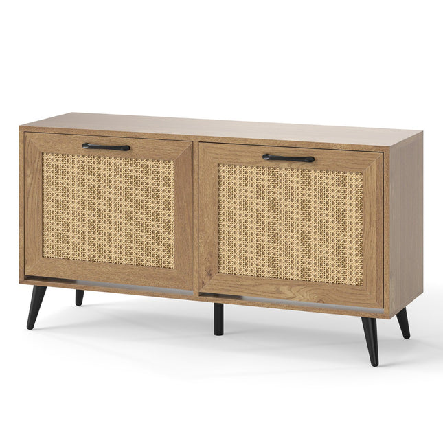 Rattan Shoe Storage Cabinet – 2 Flip Drawers, 40 In