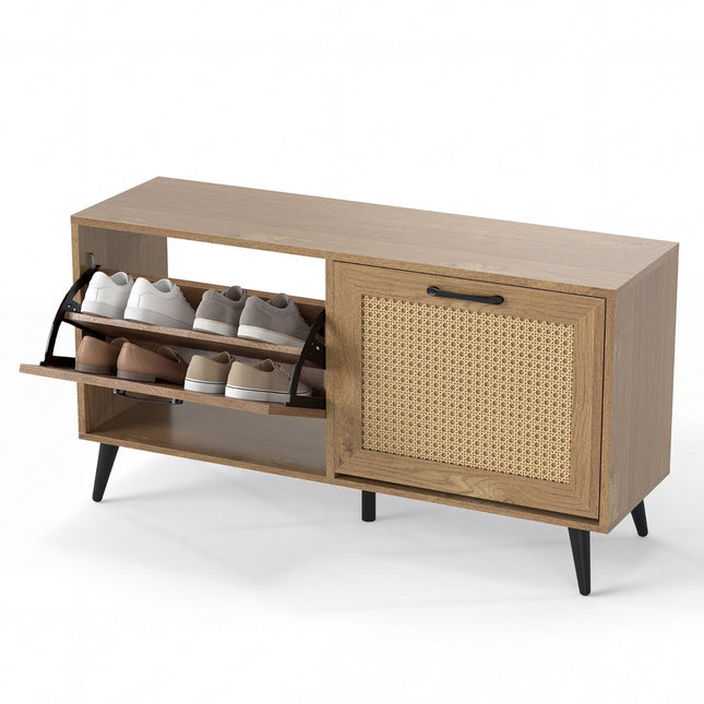 Rattan Shoe Storage Cabinet – 2 Flip Drawers, 40 In