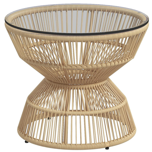 Rattan side table with tempered glass, Ø60 Cm