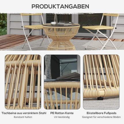 Rattan side table with tempered glass, Ø60 Cm
