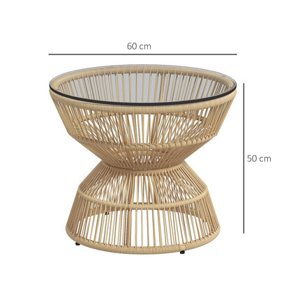 Rattan side table with tempered glass, Ø60 Cm