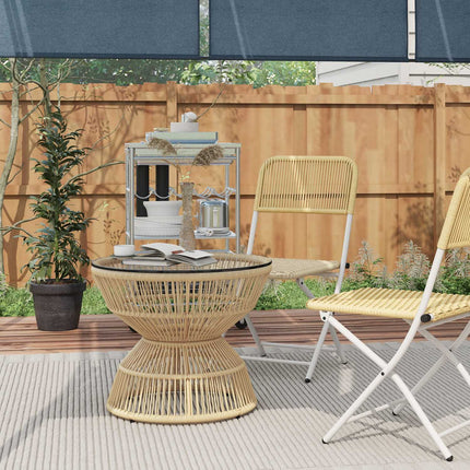 Rattan side table with tempered glass, Ø60 Cm