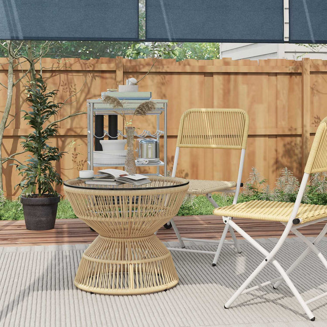 Rattan side table with tempered glass, Ø60 Cm