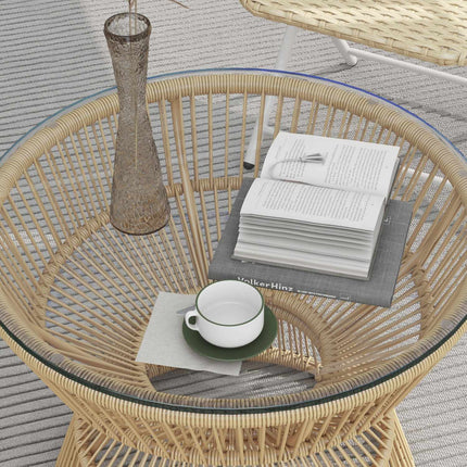Rattan side table with tempered glass, Ø60 Cm