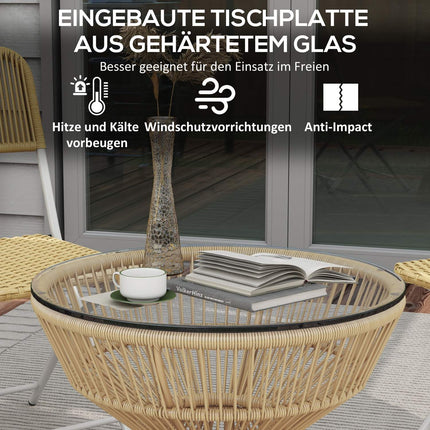 Rattan side table with tempered glass, Ø60 Cm