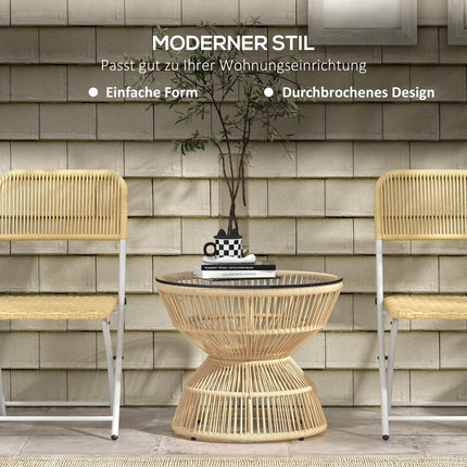 Rattan side table with tempered glass, Ø60 Cm