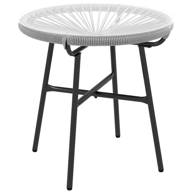 Round rattan coffee table - Glass top, 50x50x50cm, black/grey