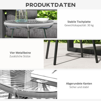 Round rattan coffee table - Glass top, 50x50x50cm, black/grey