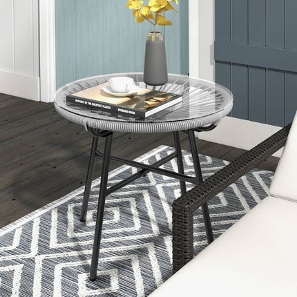 Round rattan coffee table - Glass top, 50x50x50cm, black/grey