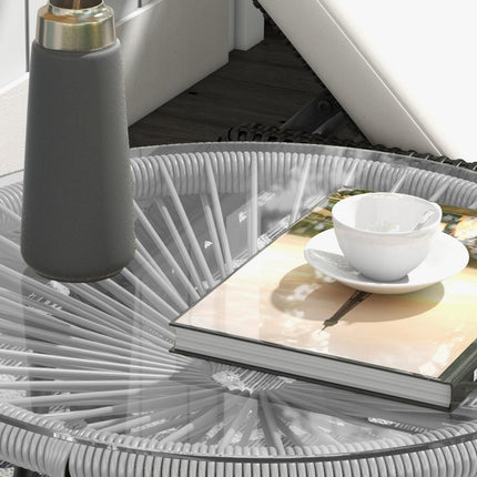 Round rattan coffee table - Glass top, 50x50x50cm, black/grey