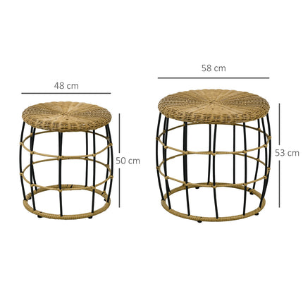 Stackable rattan coffee tables, set of 2 - Khaki, garden use