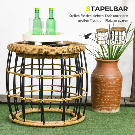 Stackable rattan coffee tables, set of 2 - Khaki, garden use