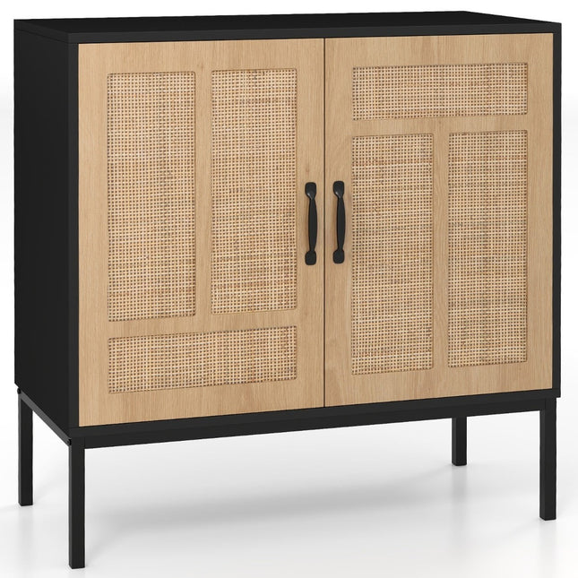 Rattan Sideboard, Adjustable Shelf, 2 Doors, Black