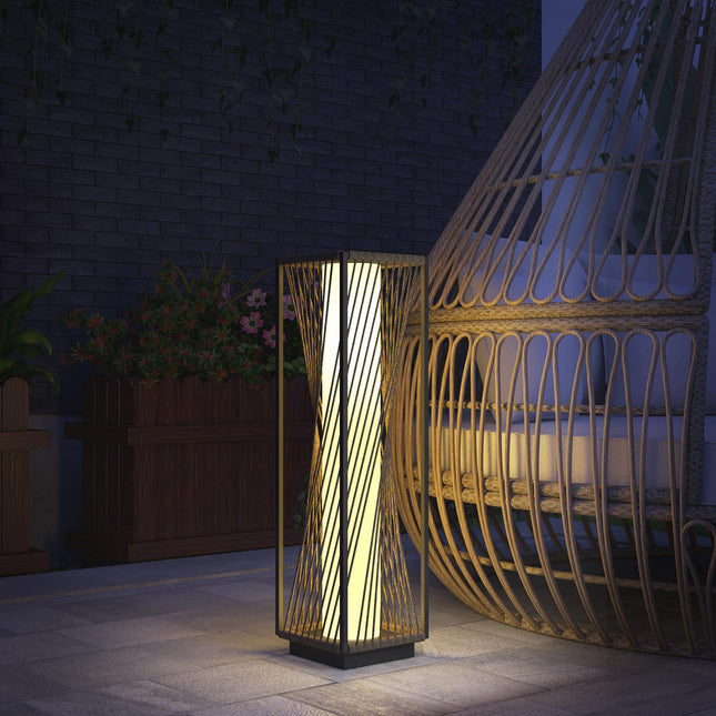 Rattan Solar Floor Lamp, Boho Style with light sensor, waterproof