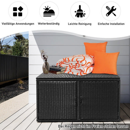 Rattan Storage Box, 335L, Double Doors & Lid, Black