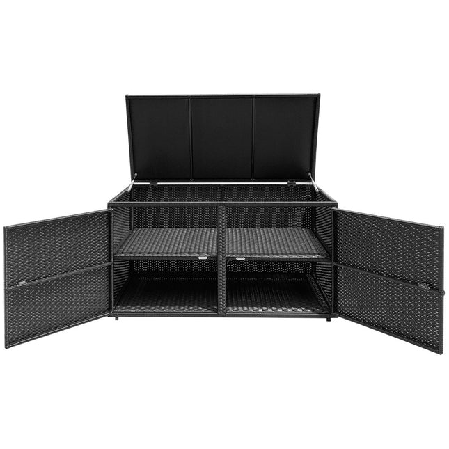Rattan Storage Box, 335L, Double Doors & Lid, Black