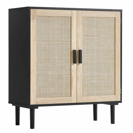 Rattan Storage Cabinet, 2 Doors, Adjustable Shelves, Black