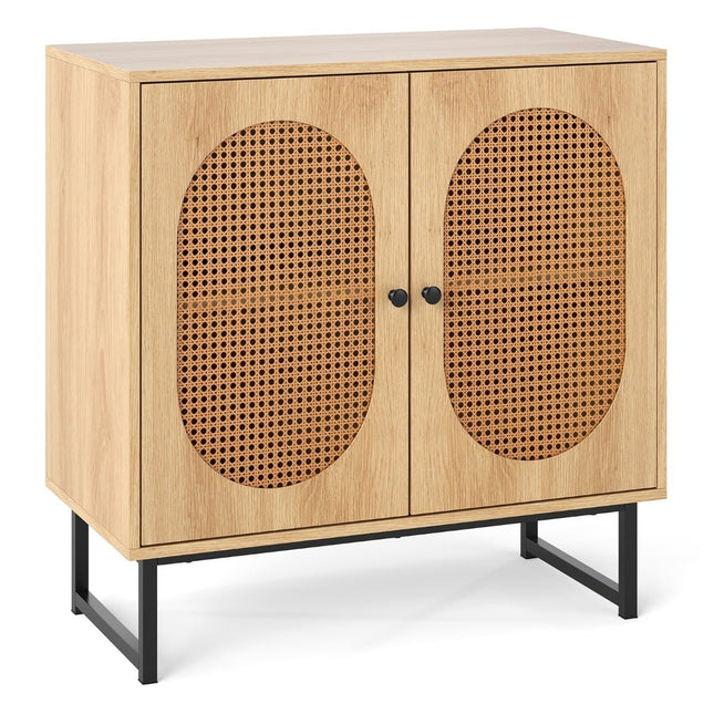 Rattan Storage Cabinet, Adjustable Shelves, Metal Legs