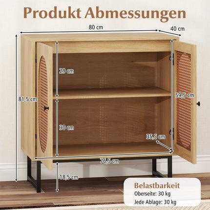 Rattan Storage Cabinet, Adjustable Shelves, Metal Legs