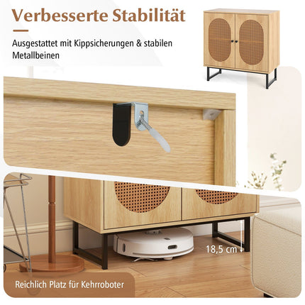 Rattan Storage Cabinet, Adjustable Shelves, Metal Legs