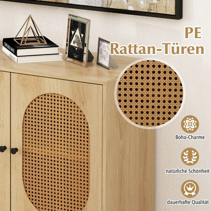 Rattan Storage Cabinet, Adjustable Shelves, Metal Legs